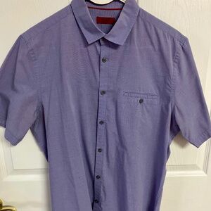 Mens Alfani Slim Fit Large Cotton/Poly Short Sleeve Purple Shirt Button Cotton